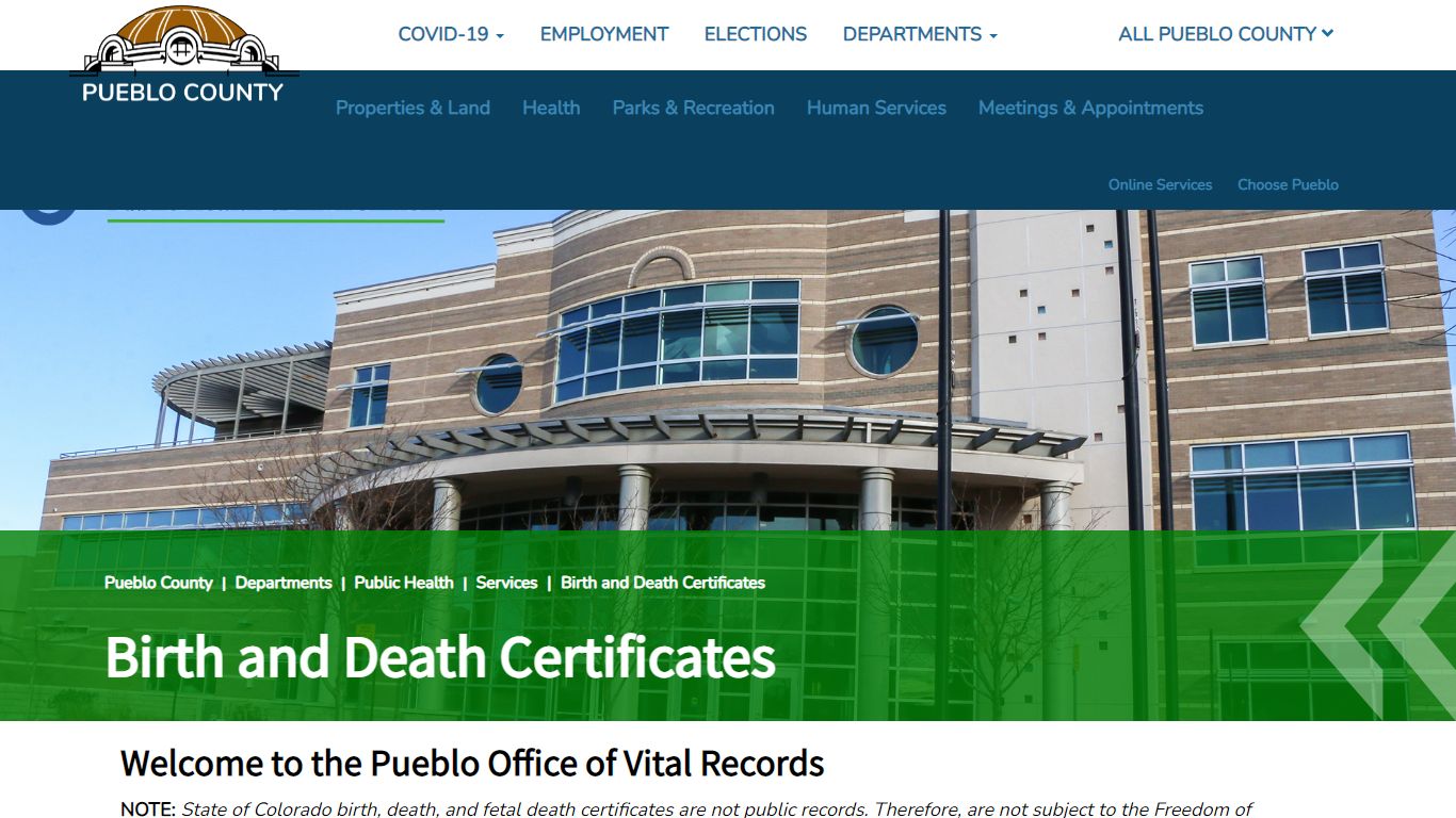 Birth and Death Certificates - Pueblo County, Colorado