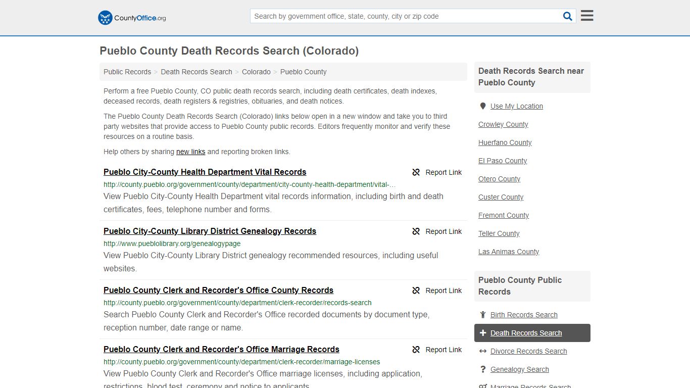Death Records Search - Pueblo County, CO (Death ...