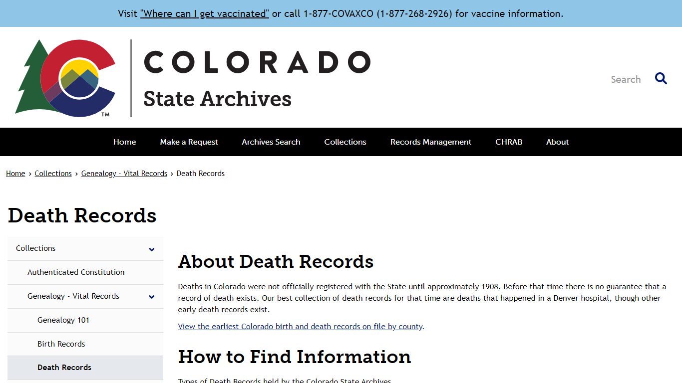 Death Records | Archives - Colorado