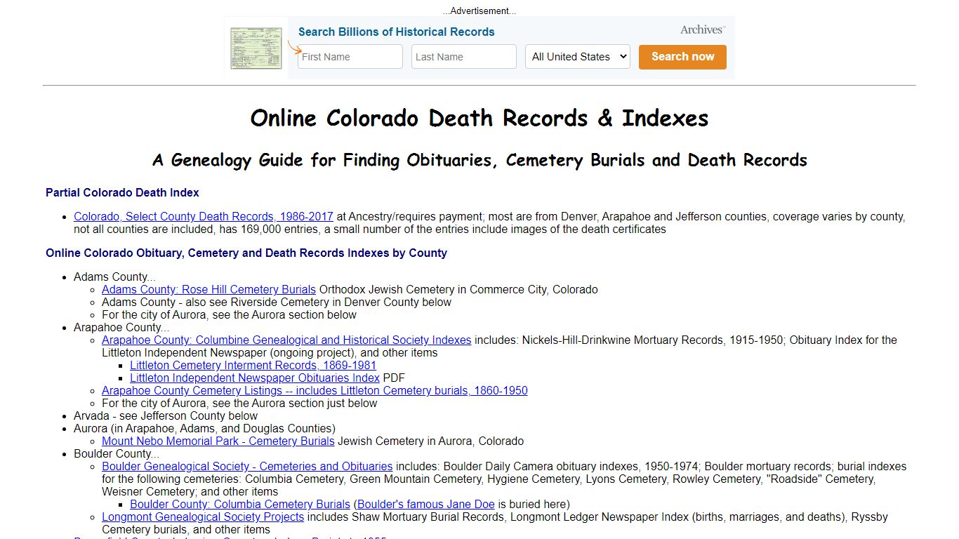Online Colorado Death Indexes, Records & Obituaries